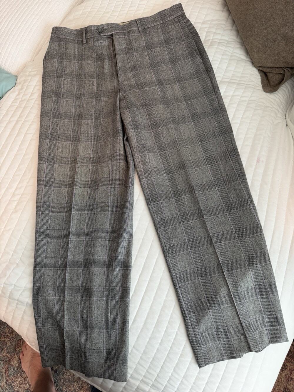 Patrick James Mens 34 Gray Plaid Super 120s Wool Dress Pants Made Italy